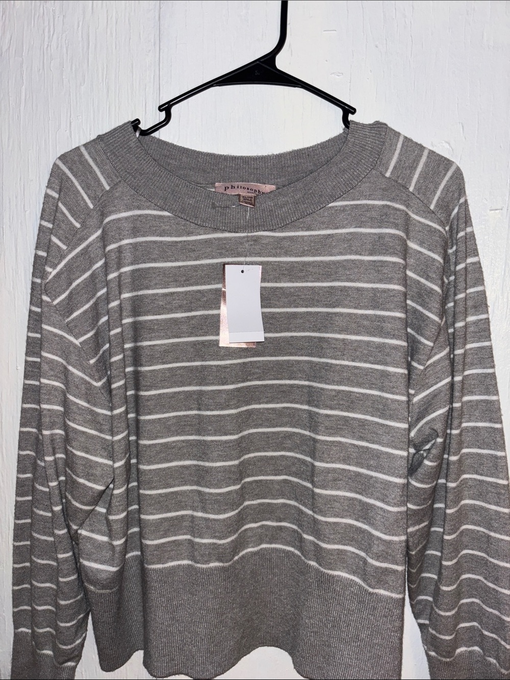 Philosophy women’s Grey and White Striped Crewneck Sweater